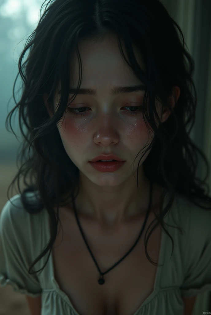 a girl sad and cries, bursts into tears, beautiful detailed eyes, beautiful detailed lips, extremely detailed face and features, longeyelashes, realistic, photorealistic, 8k, high quality, cinematic lighting, dramatic lighting, volumetric lighting, dramatic colors, cinematic colors, emotional, melancholic, tears, crying, sorrow, sadness