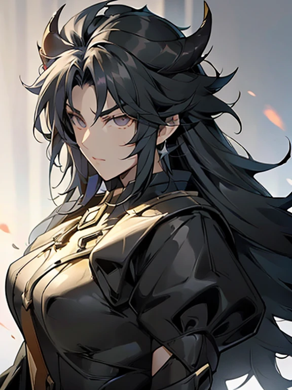 female cadres、Enemy Characters、cool、Big Breasts、Black Hair、Long Hair、Hair tip perm、Horns growing、Pointy Ears、frontview、
