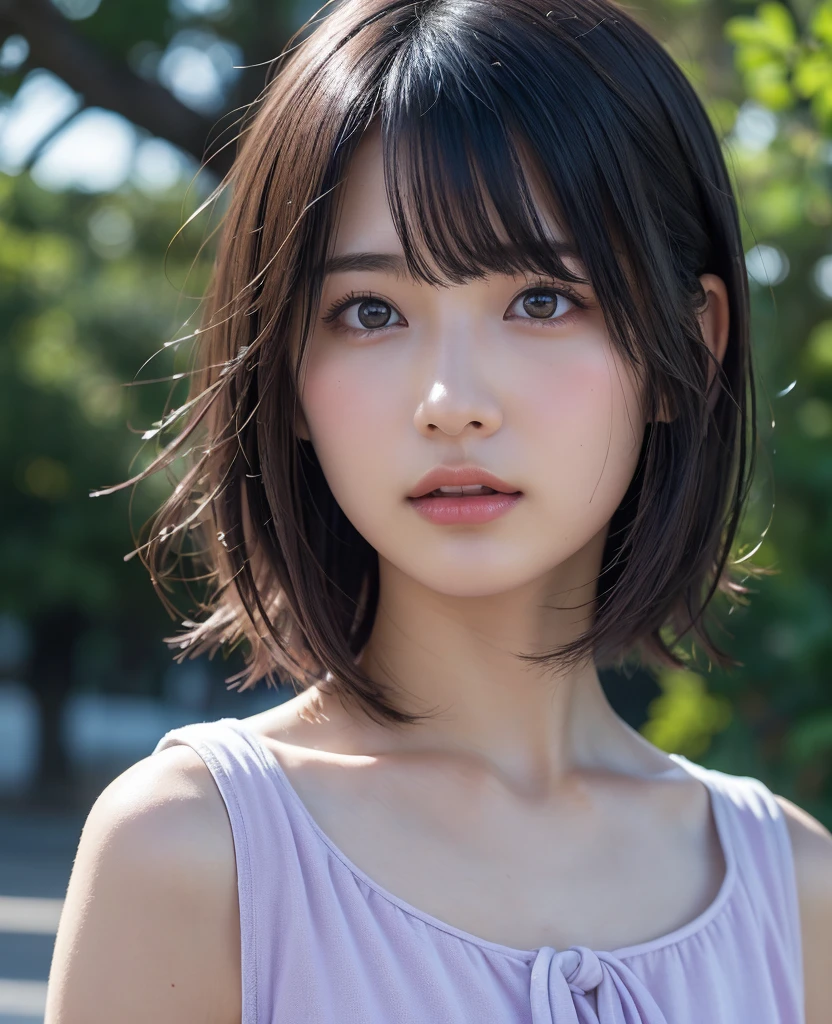 (1 nogizaka girl,15years old face,raw photo,photo realistic:1.5),(best quality, high quality,HDR, highest quality,ultra high resolution,high resolution,high res,ultra high difinition,huge file size,8K,2K wallpaper,8K wallpaper,high quality texture,amazing,an extremely delicate:1.4),one girl, Japanese famous idol,cute face,small face,absurd,ridiculous,incredibly ridiculous,blurry background,(idol uniform,short hair,cleavage,no makeup:1.2),medium skin,beautiful skin,detailed skin,black hair,silky hair,black eyes,Japanese nose,5-fingers,(Light Particles, Lens Flare, Luminous Particles: 0.7),looking at viewer,bright lighting,professional lighting,girl