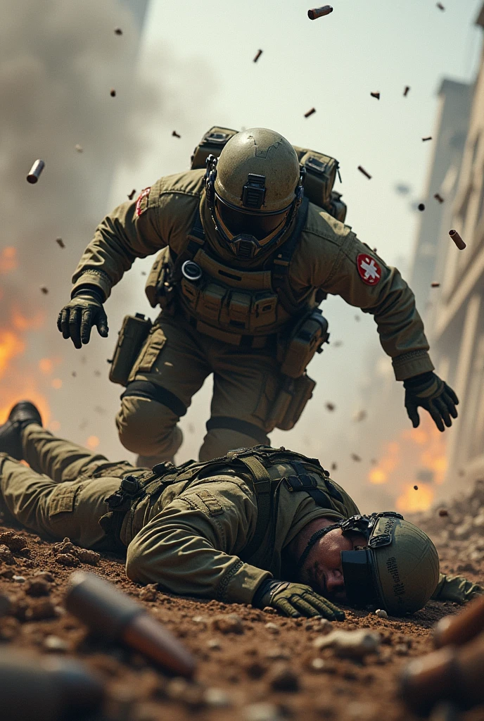 "Chemical war: intense battlefield, toxic fumes, explosions, chaos, soldiers in gas masks, ruined cityscape, fear and desperation, dramatic lighting, gritty atmosphere, post-apocalyptic devastation."