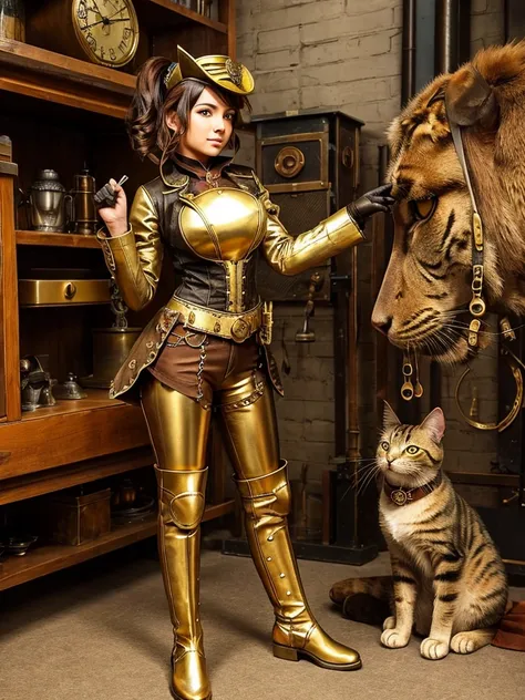 brass steampunk mechanical cat