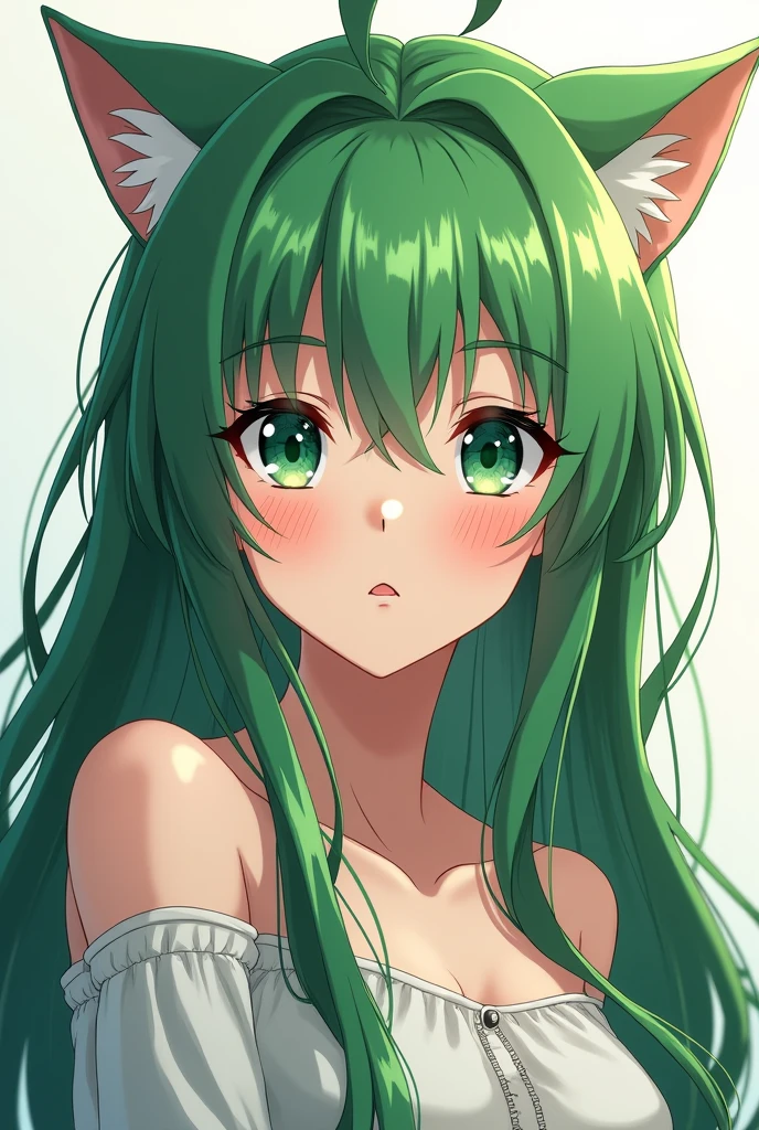 1girl, catgirl, green hair, <lora:Tabhead:0.7>