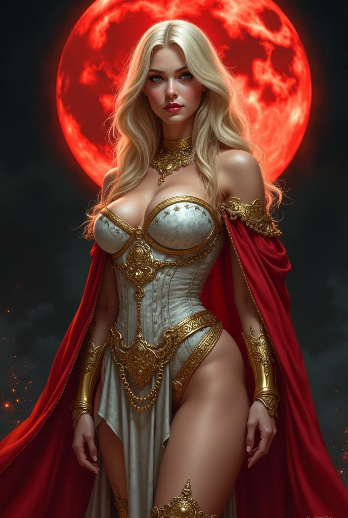 (best quality,4k,8k,highres,masterpiece:1.2),ultra-detailed,(realistic,photorealistic,photo-realistic:1.37),Goddess of Supreme Death,detailed blonde hair,piercing blue eyes,pale skin,dark and nefarious skull,subtle glow from the skull,flowing black robes with intricate patterns,goddess holding a scythe with an ornate blade,ominous aura emanating from the goddess,flames and smoke in the background,dark and fiery colors,subtle reflections of the flames on the goddess' skin,dark shadows highlighting the goddess' features,epic and dramatic lighting casting strong highlights and deep shadows,powerful and mysterious atmosphere,hints of otherworldly energy radiating from the goddess
