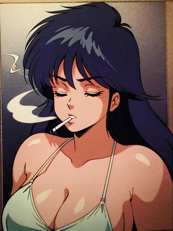 Highest quality, masterpiece, Big Breasts, (Large Breasts), Detailed skin texture, Detailed cloth texture, Detailed face, Super Detail, 8k, Intricate details, One girl, Detail Eyes, Smoke a cigarette, Blindfold the right eye