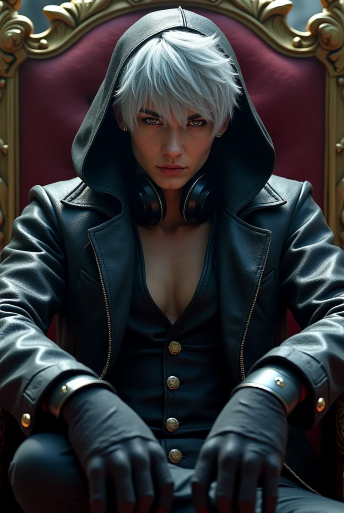 rating_explicit, lady (from devil may cry 5:1.1), black panties, sit in a chair, detailed face, beauty face