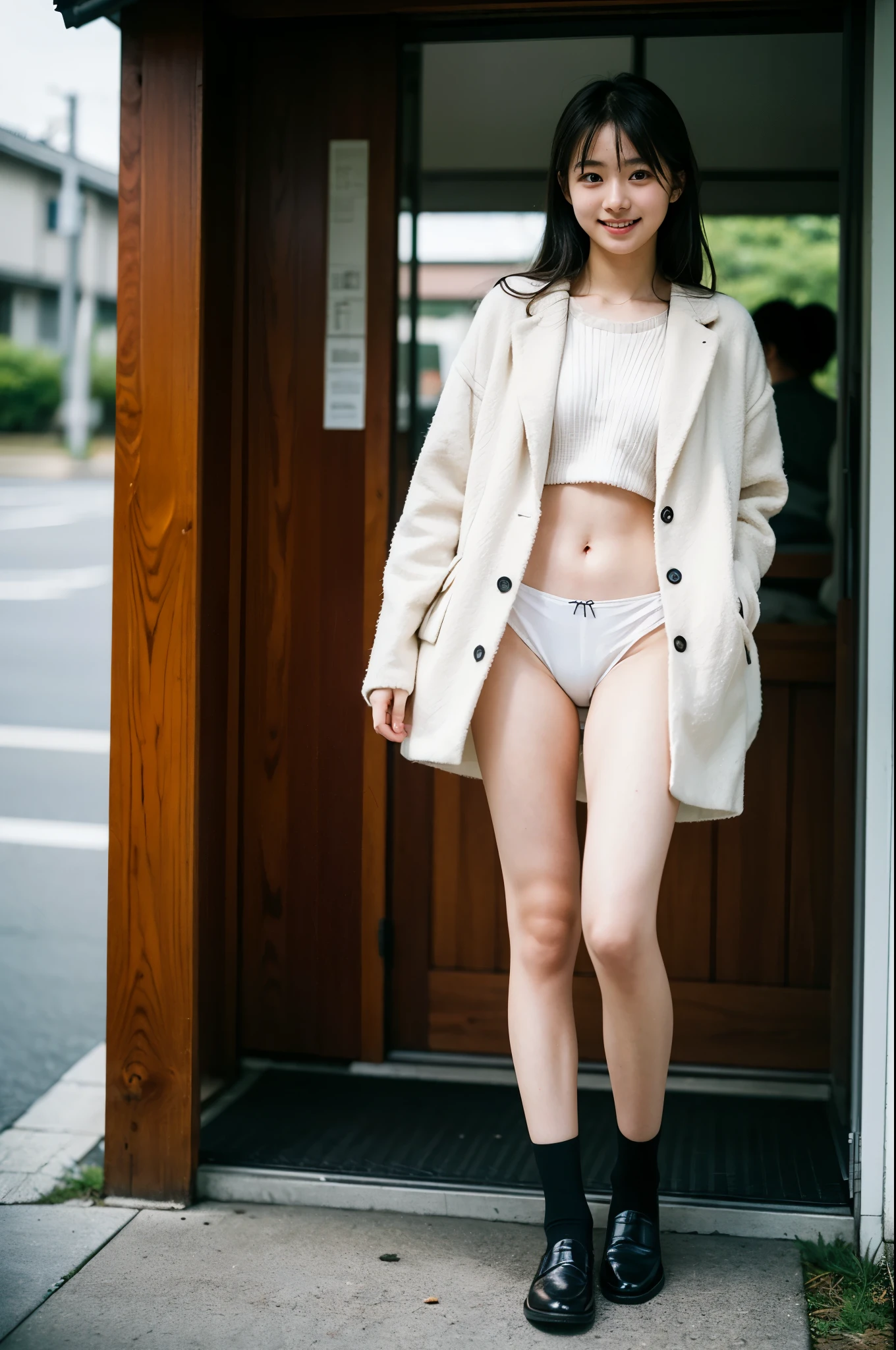(((White panties)))、Black Loafers、Japanese high school students、1 female, RAW shooting, (realism: 1.8, Realistic),One person'S, Looking into the camera, ((Straight from the front))), (High Quality Skins: 1.8, Glowing Skin)), 8K Ultra HD, Digital SLR, Soft lighting, Fujifilm XT3, (whole body: 0.5) (Professional Lighting: 1.6), (((Micro Bikini Underwear))), Stand in front, Japanese women, 足首からwhole bodyまで, Shot looking up from your feet,height: 160cm, Weight 50kg,Hotel Rooms