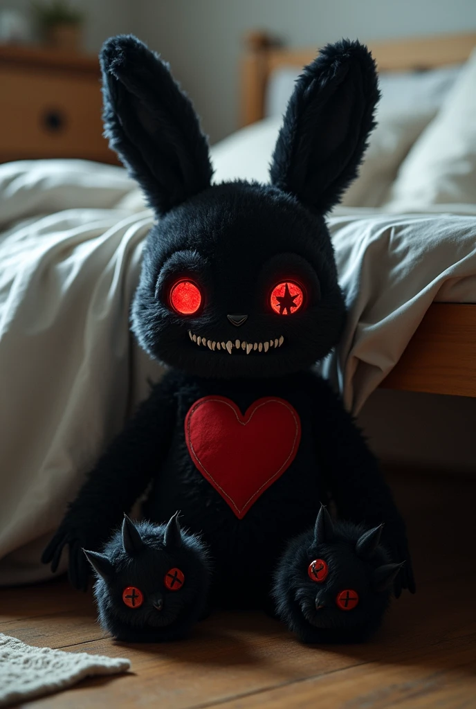 (knitted toy voodoo doll:1.7), (Voodoo Rabbit:1.3), (Appearance: tattered rabbit with glowing red eyes and stitched-up fur:1.0), (Accessories: enchanted carrot emitting a sinister glow, floating cobwebs:1.1), (background: haunted forest with twisted trees, eerie mist, and an atmosphere of dark enchantment:1.2), best quality, masterpiece, detailed soft oil painting, detailed background, dramatic cinematic lighting, soft edge lighting, professional, dramatic lighting, hard edge lighting, ultra quality, 4k, masterpiece, best quality, 8k, ultra high definition, high resolution, extremely detailed