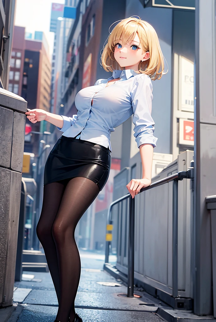 High quality, best quality, masterpiece, 8K, ultra-real, ridiculous, vibrator in panties, 1 girl, office, blonde, business suit, pen holder skirt, standing with legs extended: 1.1, blush, ponytail, wet panties, sitting, wet floor, (open clothes, expose entire breasts, flirt skirt: 1.1),