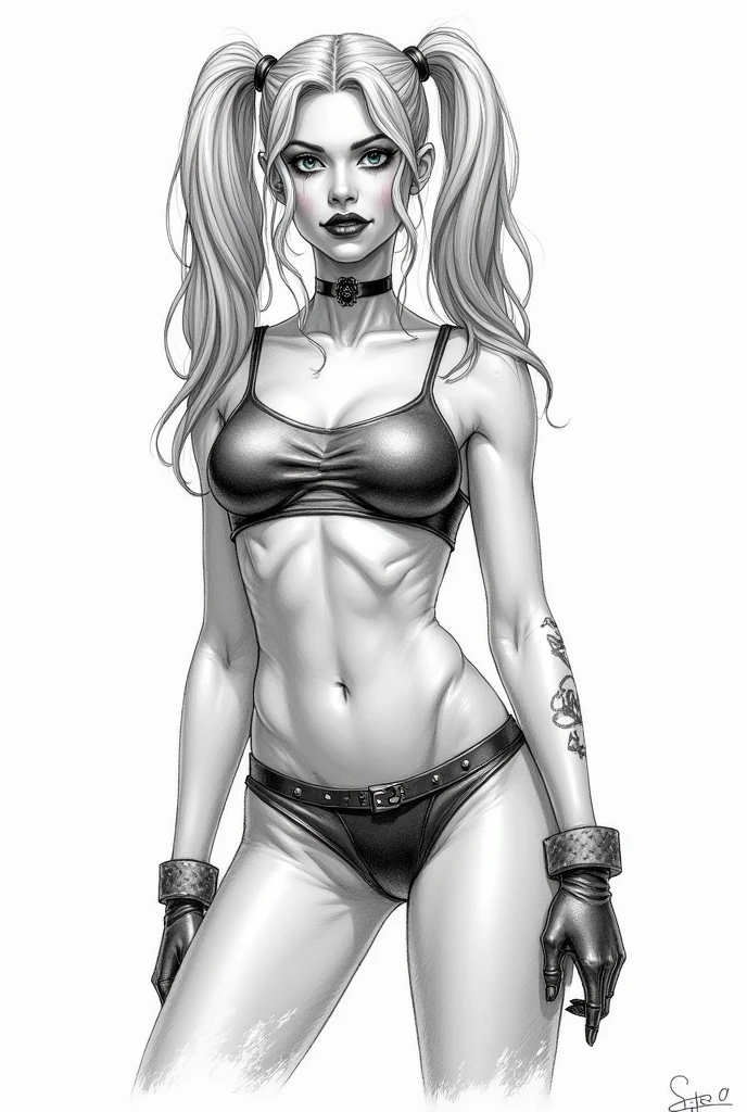 Foto de cuerpo completo de Harley Quinn, en_Uno_pierna bajo la lluvia, sobre la ciudad de Gothan, topless, hard long nipples, sitting on a chemical barrel, spreading legs showing open vet naked pussy.. 