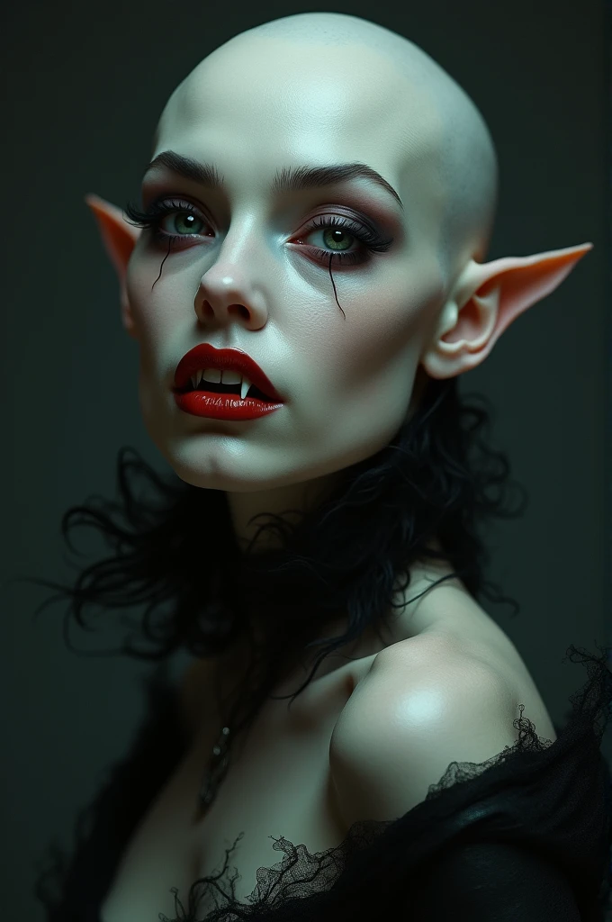 one girl, elf ears, , pure, cute naked, topless, a Woman alien mix, human Body, big tits,   shed skin, alien nose but the Rest of the face ist human, (((whiskers))) big eyes, full black eyes, hybride 10 % elf 30 %alien and 60 % human, face mostly woman,  shed kin at Body Arms and shoulders and neck, tits are human , nipples , full black Iris, slender No clothes,snake shed skin, dark purple skin, pink Hair, Iroquois, ,top down POV on the sitting on the floor girl with her mouth open, spit liquid shooting down into her mouth