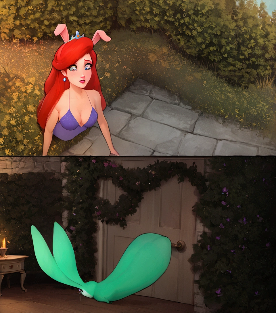 there is a cartoon mermaid sitting on a rock next to a table, ariel the little mermaid, in style of disney animation, seperated game asset, princess ariel, upscaled to high resolution, little mermaid, the little mermaid, art in the style of disney, little mermaid magical kingdom, disney 2d animation still, screenshot from the game, mermaid in distance