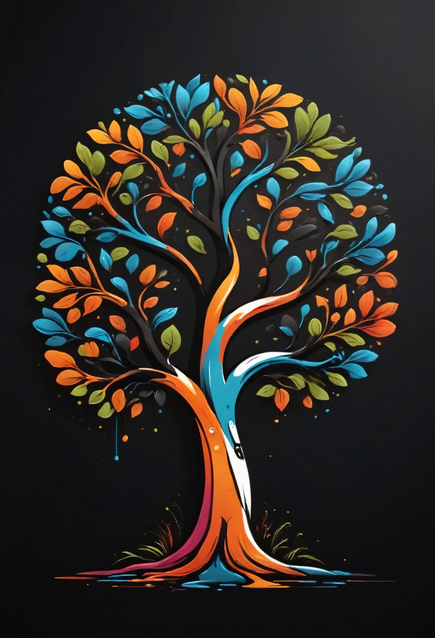 a minimalist design of a tree of life, Black background, Full Color, Very detailed, Cinematic, dynamic, Shine, Rich colors, beautiful, creative, positive, Vibrant, elegant, Complex, Genuine, thought, Hall々And, wonderful, Charm, Advanced, luxury, elite, Futuristic, nice, wonderful, 感dynamicな, Affectionate, wonderful, amazing, wonderfulTシャツ_design