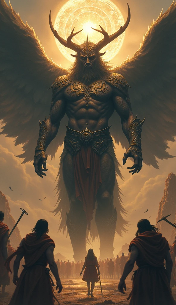 The king meets Kaliyug and Kaliyug was scary to look at and had scary eyes and was much bigger than the king. The king wore war attire and wearing a turban on his head, the king fights with Kaliyug and throws him on the ground.