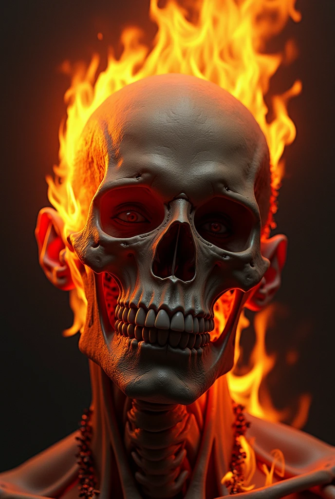 Laughing skull on fire turning on its side