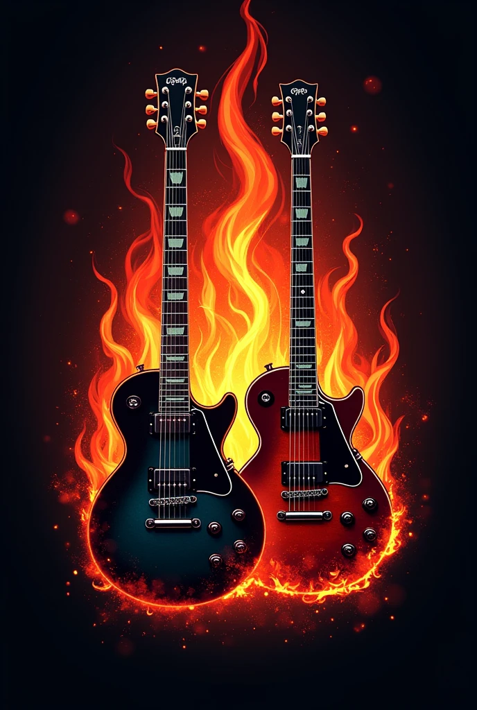 a guitar on fire and half-naked girls with blurred faces