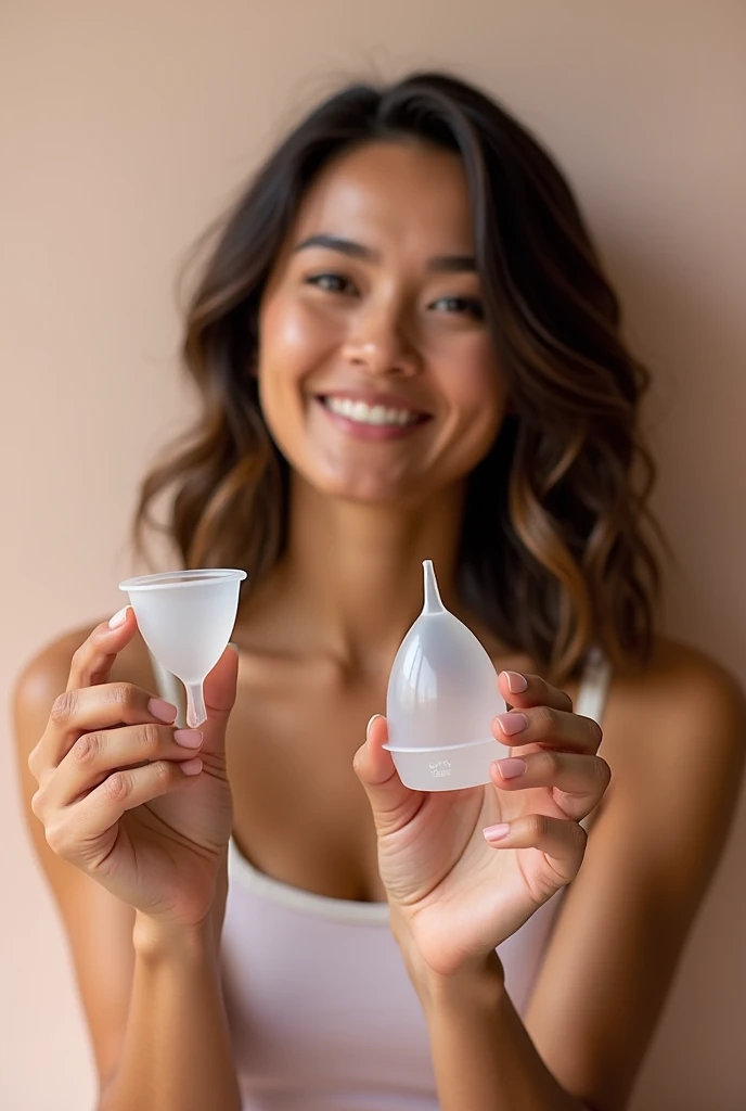 Young naked Japanese women、She has an ecstatic expression as the transparent cups of the breast pump touch her breasts.
