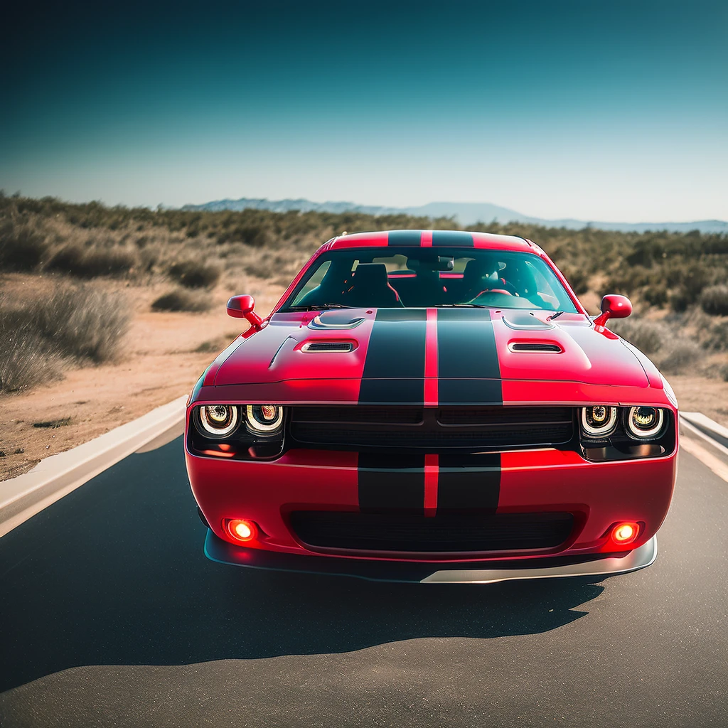 Monstor red dodge challenger, black strips