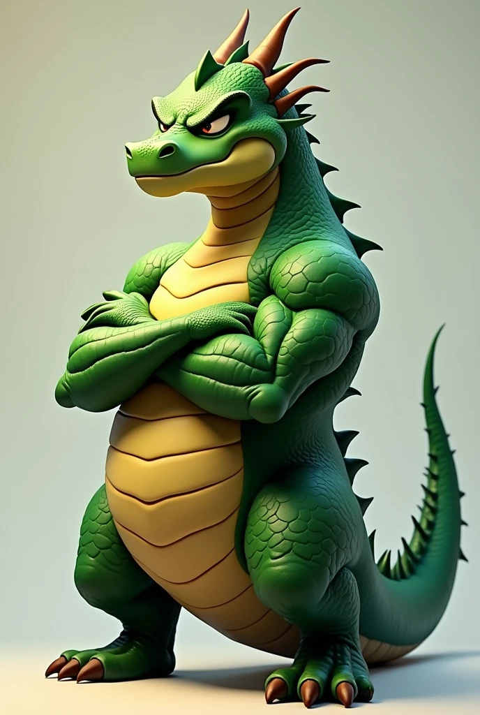make an angry green animated dragon crossing its arms and you have a good physique in right profile