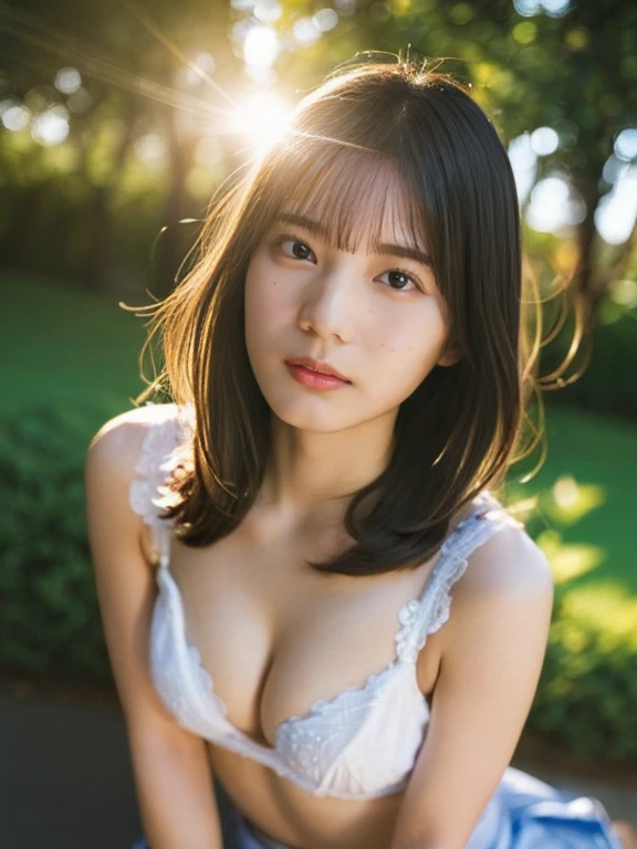 highest quality, Realistic, Perfect Human Anatomy, Very detailed, Very delicate and beautiful, Raw photo, Professional Lighting, Illumination, Depth of written boundary, Single focus, whole body, Skinny Japanese woman, 30-year-old woman, Brown Hair, Small Head, Beautiful Eyes, True Face, Realistic skin, Fine grain, White bra, White panties,Bobcut