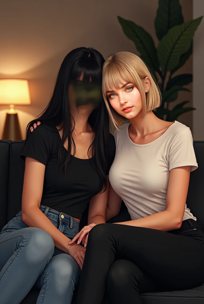 2 men and 1 woman sitting on a sofa. 20 year olds, Super beautiful , looking at each other, . Very Low camera angle, short skirt providing a view of vagina, sagging breasts, high detail faces, vagina, hands on knees, sexy, eyes closed, mouth open, no testicles, slim bodies, 