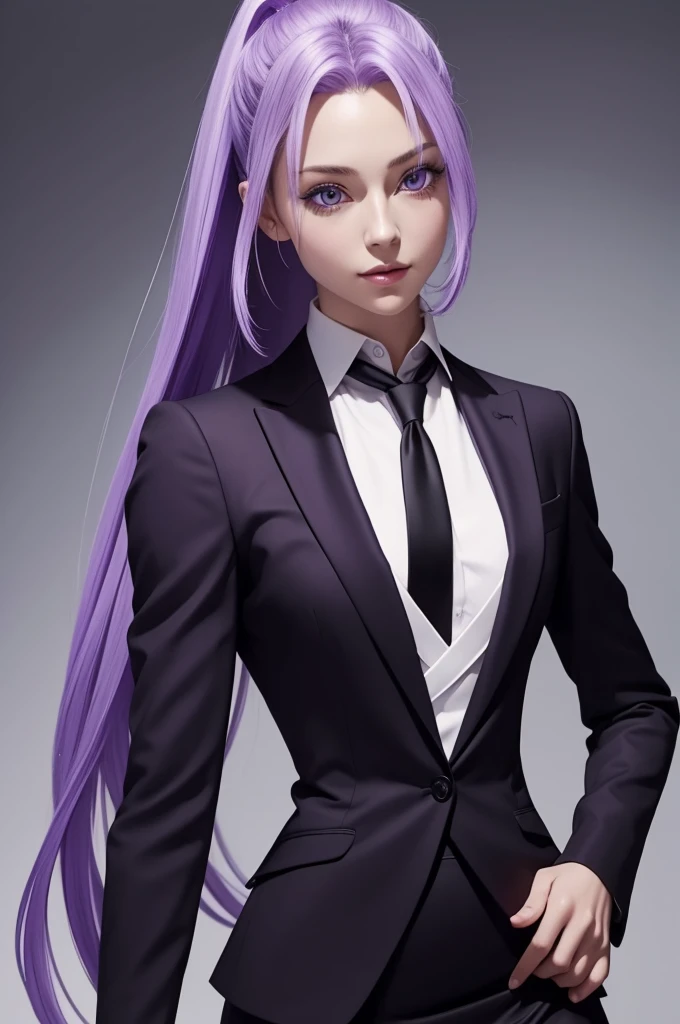 Highest quality,masterpiece,High resolution,only,{Black business suit:1.40},{tie:1.20},{White gloves:1.15},{ White shirt:1.10}, {Black Skirt:1.15}, good looking, {Medusa_fgo:1.15}, length_hair, purple_hair, very_length_hair, purple_eye, chest, big_chest