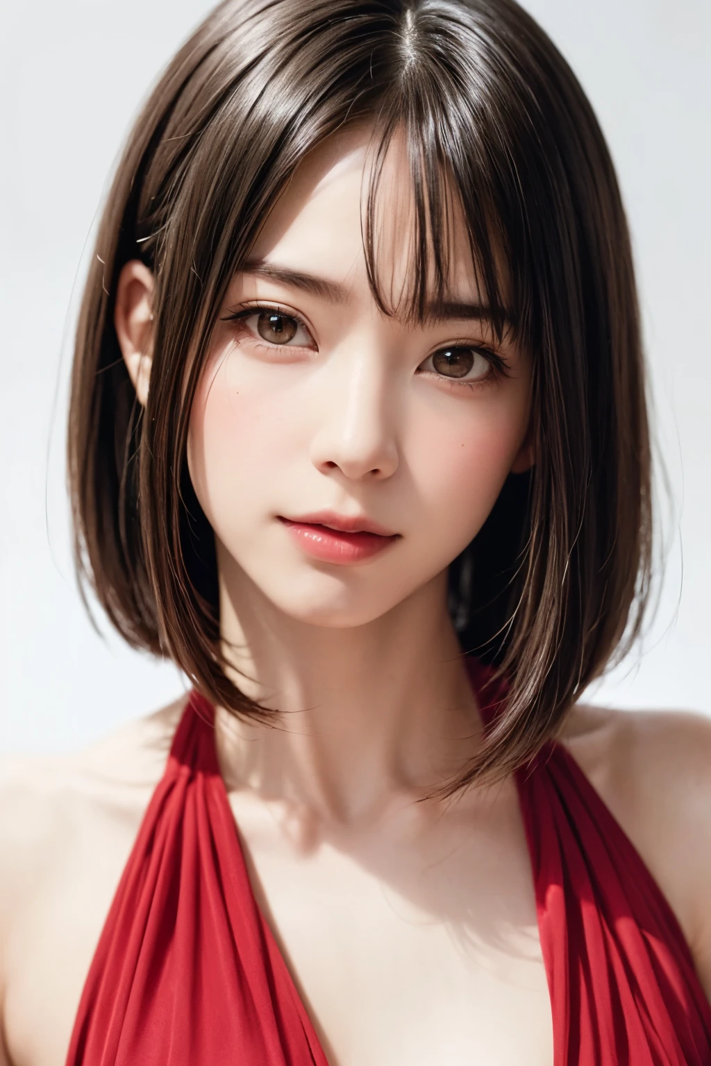 Pee (incontinence: 1.47), fashion trendy beautiful and attractive woman, gentle and attractive Chinese beautiful woman, Korean (kpop idol), delicate and sexy collarbone, attractive oval face, double eyelids, smart [peach] flower eyes, pink lips, small nose, bare shoulders, focus on face, [[face close-up], ultra high definition, super detail, White off-shoulder lace shirt, (((white lace panties), fresh and impressive, natural (large: 1.25), (kneel on the ground), (legs wide open), (legs spread), (from a low angle), (upright 1.5), (shiny skin: 1.4), (low angle)), perfect figure, areola, cleavage, armpit wrinkles, (floor urine)), (NSFW: 1.05), ( Showpiece, top quality, high precision)), one girl, (big, photorealistic: 1.4), (slightly above the camera, looking up at the camera, looking up, looking up at the camera, staring at the camera))), solo, solo, white background, snow-white background, mouth closed, happy smile, pretty black hair, short hair, big eyes, pronounced double eyelids, eyelashes, ears out, long neck, long neck, Absolute area, ((close-up of face, short hair with bangs)), 19 years old, attractive proportions, shiny skin, clean collarbone, golden ratio face, perfect face, teardrop mole, chest mole, bangs, clean bangs, beautiful bangs, lip gloss, thin lips, white skin, undressed, big breasts, small face, staring at the camera a little upwards, ((smiling a little at the camera, really nothing pure white background, very big, big big, big breasts)), ((((uniform, shirt))))