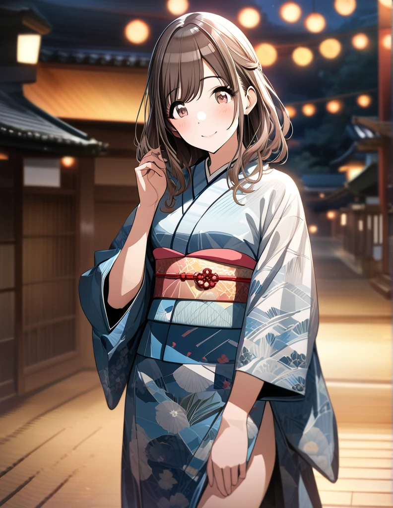 (masterpiece),(Highest quality),(Very detailed),(Best illustrations),(Best Shadow),(disorganized),(Detailed Background),(so beautiful), 
Official Style,
Tsukioka Kogane,
(The Idolmaster Shiny Colors:1.2),

smile,
blush,
alone,
kimono,
Japan,
Kyoto,
Night view,
late night,
Background Blur, 
(realistic skin:0.2)
focus on face,
Cowboy Shot, 