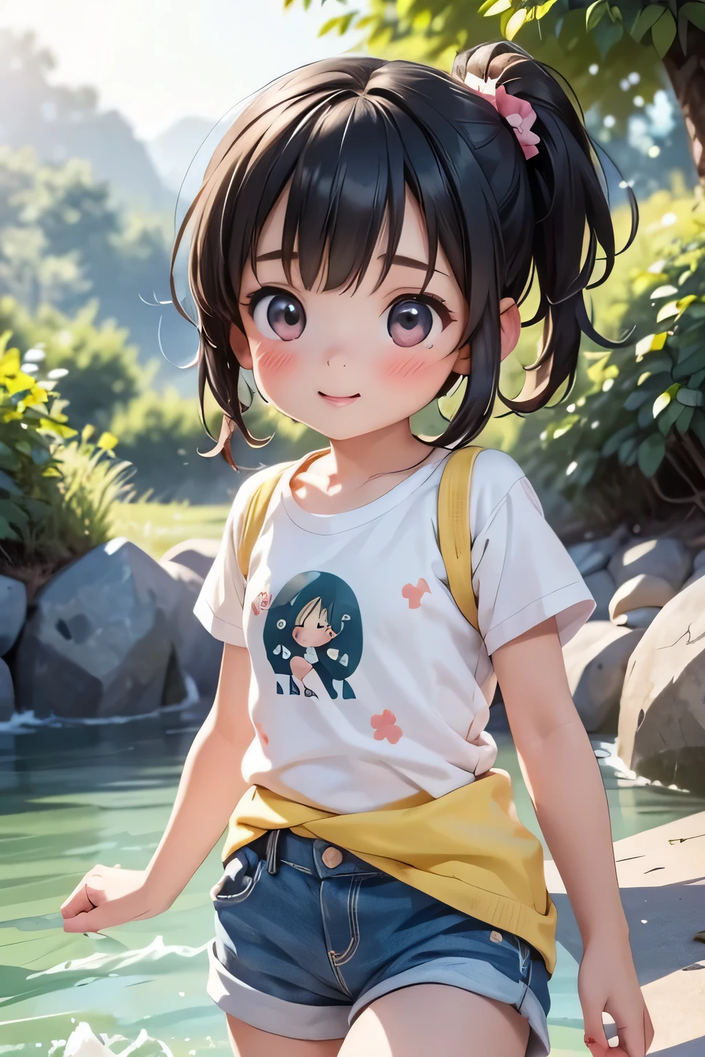 Highest quality、High resolution、Detailed Background、(Beautiful face in every detail:1.4)、Anatomically correct、(Normal number of fingers:1.3)、Detailed facial expressions、(Detailed eyes:1.2)、******* beauty、Light color hair、ponytail、Braided bob cut、Twin tails、cute gesture、Innocent joy、A sense of freedom in nature、A cool day swimming in the river、

(Girls enjoying splashing around in the cool river:1.5)、

In the blazing summer sun、I can hear the river babbling、We all run out、
Walking along the river、Eventually you&#39;ll reach the water&#39;s edge、Playing in the water under the speech bubble、Excited voices echo throughout the room.、Taking off your shoes and soaking your feet in the water brings a smile to your face.、Enjoy the pleasant time as you touch the cold water、It&#39;s cute to see them having so much fun riding on a swim ring and feeling the current.、
Enjoy the pleasant breeze and nature that will leave you with fond memories.、Smiles on everyone&#39;s faces、It was a day of swimming in the river that satisfied both body and mind.、
Shorts、sandals、I call chap、Short sleeve T-shirt、Shorts、sneakers、cute