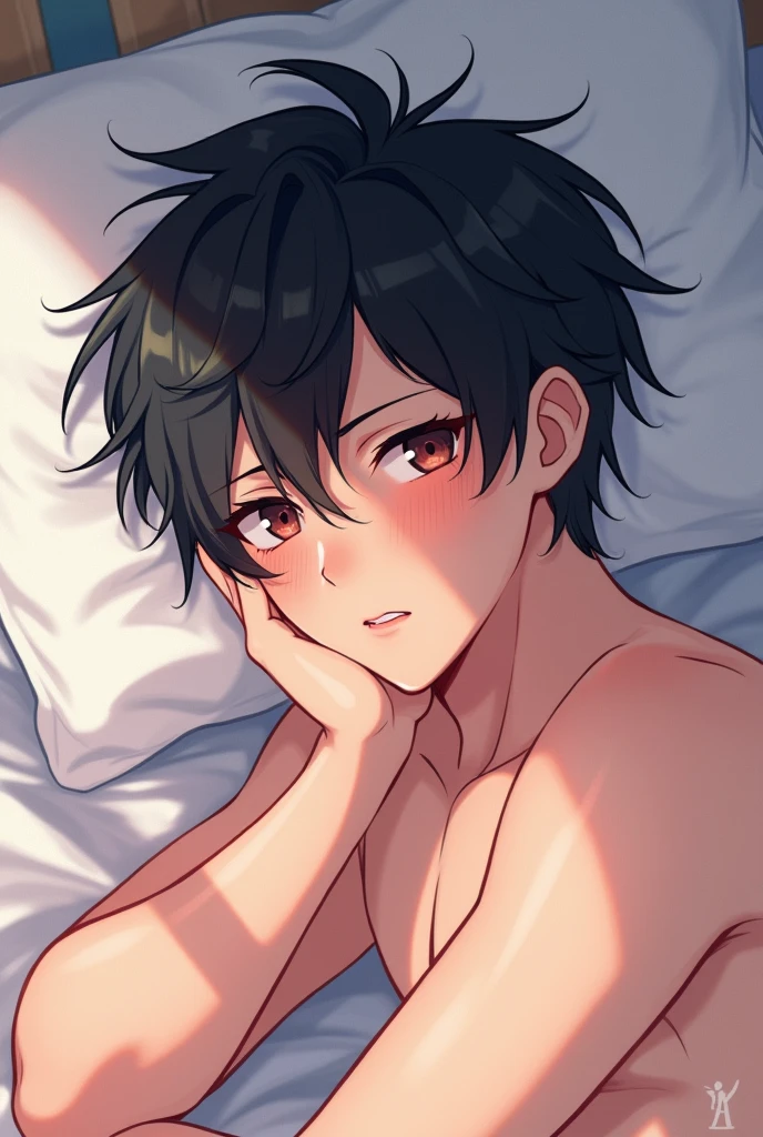 High resolution, masterpiece, The best quality in the best condition,最high quality,high quality, hight detail, 1人のboy, boy,Messy Hair, Side bangs, Shota, Sweat, naked, 4K, Front view, 少しSweatをかく, かわいいboy, (Very small and short), (Very young boy), 歳のboy,Small penis, Bokeh, 超High resolution,first round, See everything in full, Lying in bed