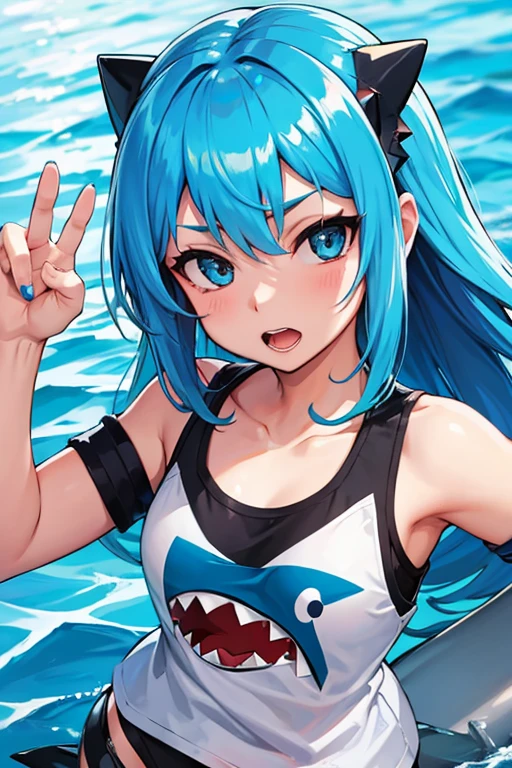 Shark girl, blue hair , biki hot