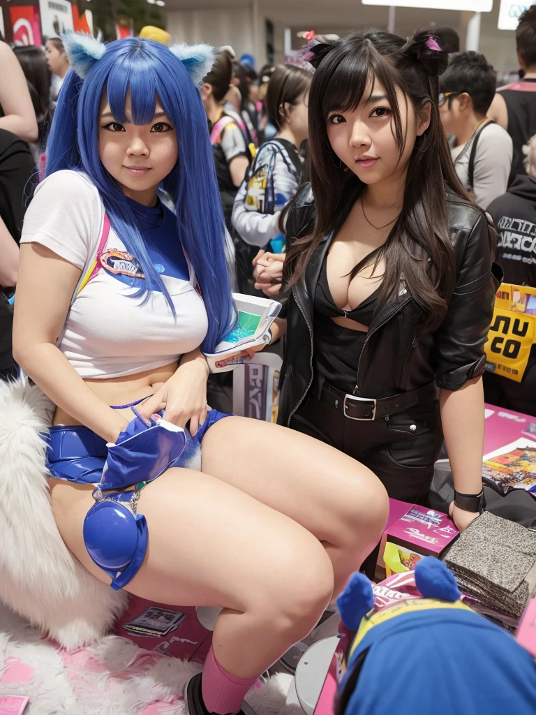 Two young women dressed in blue and white pose for a photograph, Ayami Kojima and Ryde Caldwell, 🚿🗝📝, Idol Master, sakimimichan, sakimichan, nixeu and sakimichan, narumi kakinouchi, Happy!!!, Another close-up of Iwakura, Seifuku, shikamimi