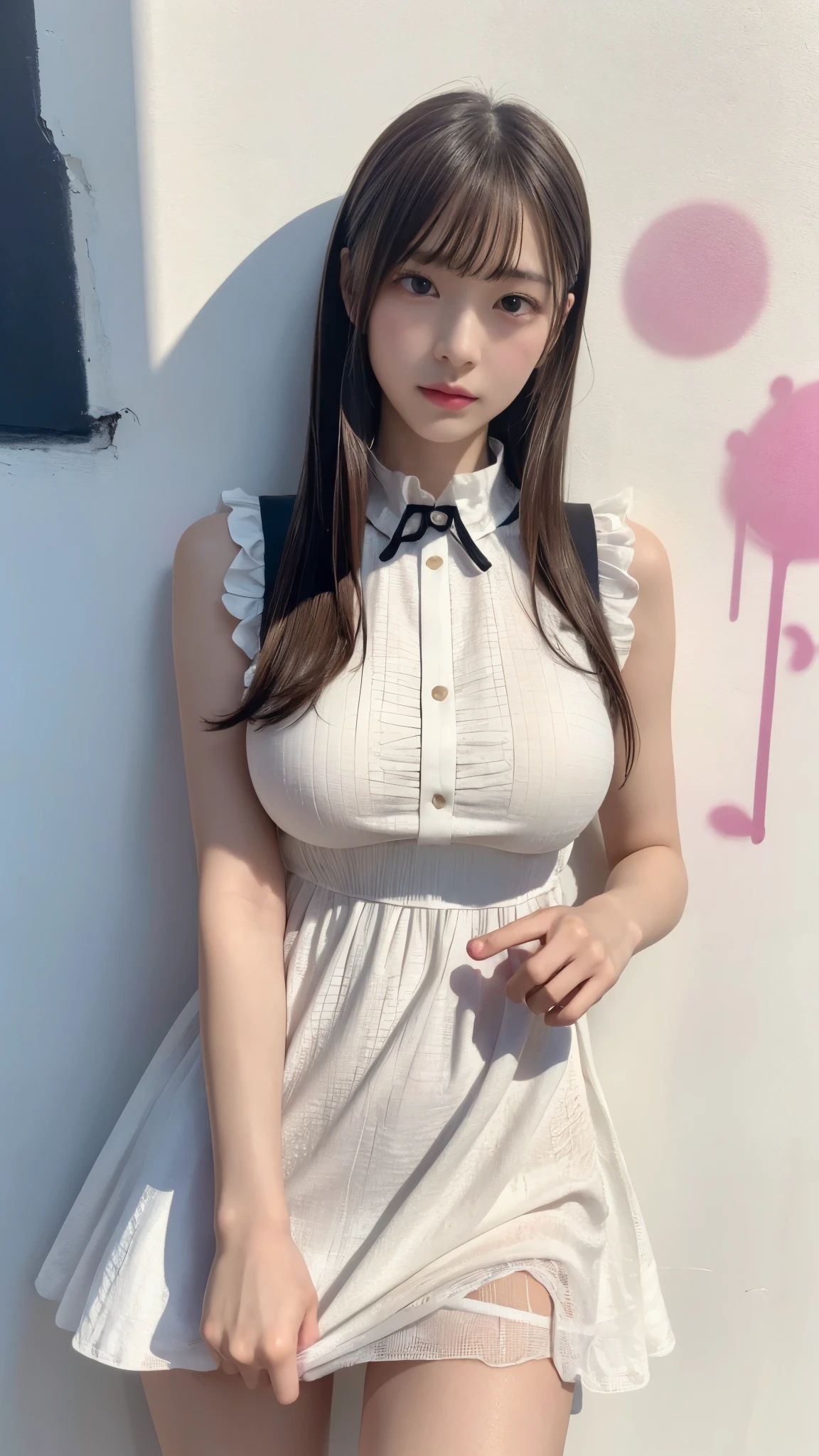 Highly detailed CG Unity 8k wallpaper, of the highest quality, super detailed, masutepiece, Realistic, Photorealistic, extremely detailed cute girl, 25 years old,  (Black garter belt),  blush,  Parted lips, Round eyes, medium breasts, viewer, Full body shot , bathroom, Sitting , maid clothes