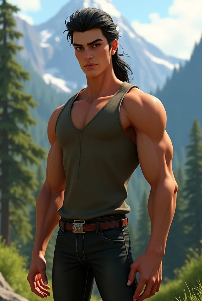 Sexy hot  boy with a tanned body wearing a fit boxer shorts and boots is standing on another boy's back who is lying on floor at rural area