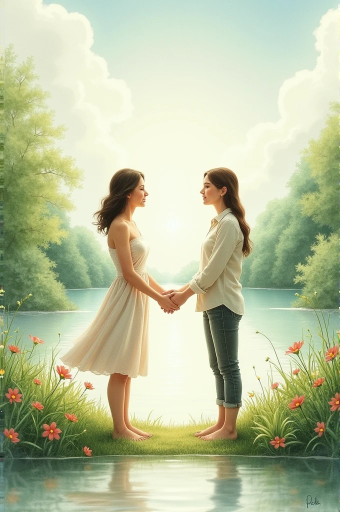 Image of the 4 seasons together in music album cover style 