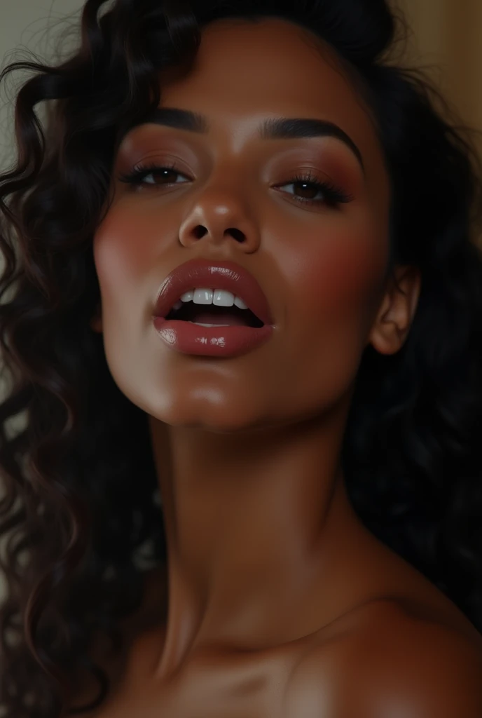 (((Zoe Saldana))), (the very tall slender woman she lies on her stomach on the bed), she smiles a little, (small head), black collar, (((black lace bodysuit))), (photorealistic), (ray tracing), (cinema lighting), (sharp focus), natural and realistic skin textures, ((big round breasts)), ((whole body)), ((small round butt)), ((firm butt)), (big eyes), ((décolleté)), black-red hair