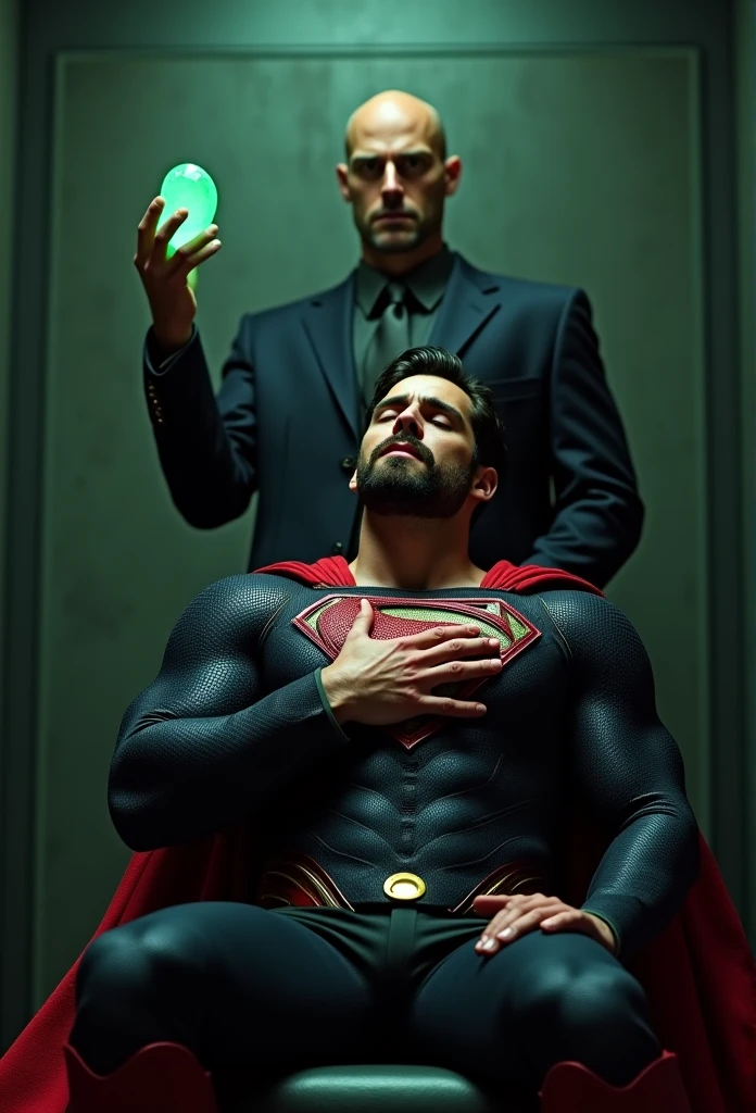 portrait of a superman wearing sitting on a throne inside a bar with a window inside a throne room, edge light, well lit, bokeh