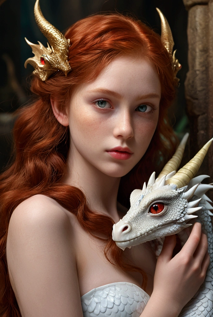 Sexy Woman in red hair is turning into a beautiful dragon