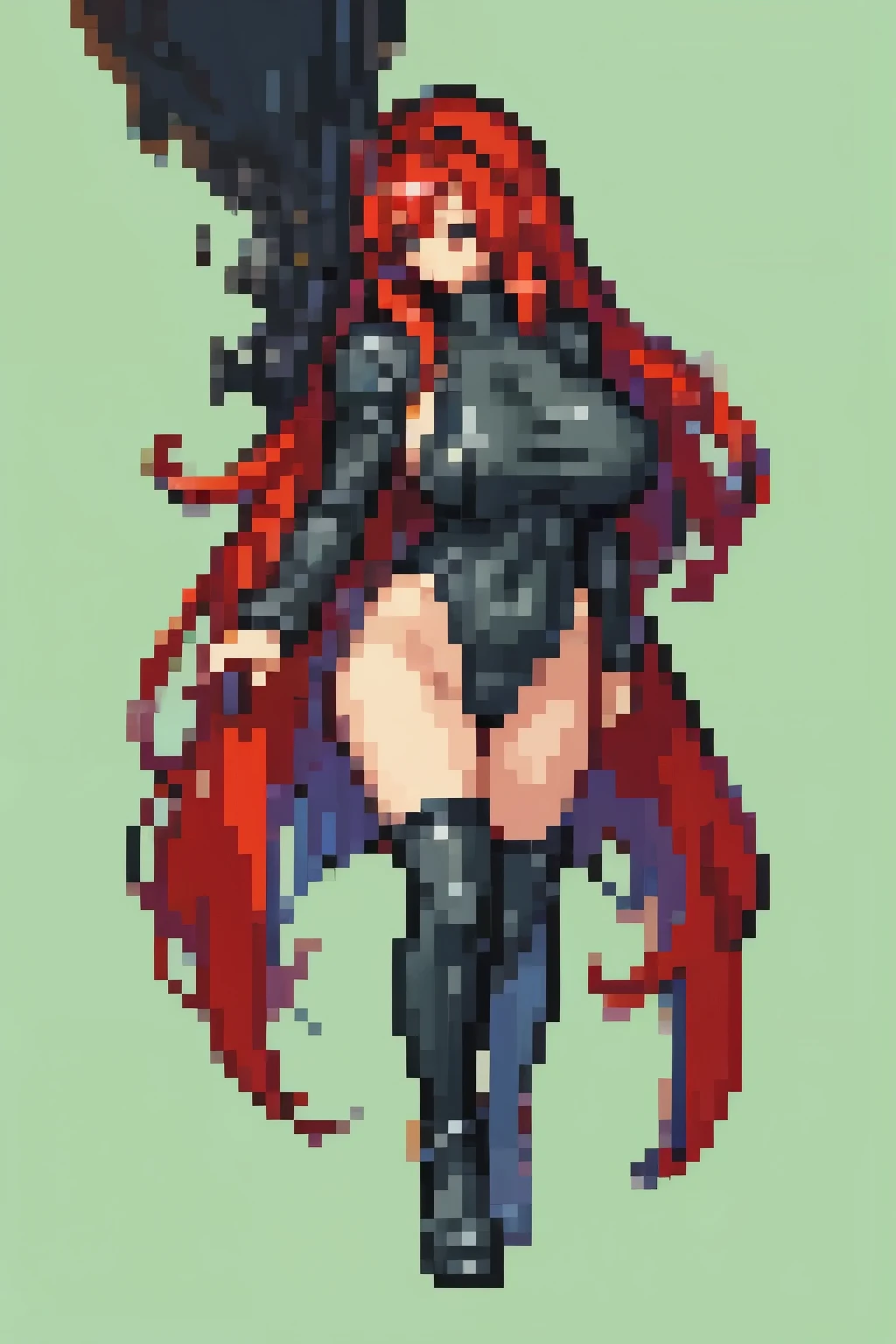Thick outline, comics, Realistic, Perfect hands, masterpiece:1.2, One girl, (alone), Are standing, before, sticker, lgpe lorelei, Redhead, ponytail, armor, Black suit, Cleavage cutout, Black Skirt, pantyhose,garter belt,Toes, Detailed Background, Detailed face, Fine grain,