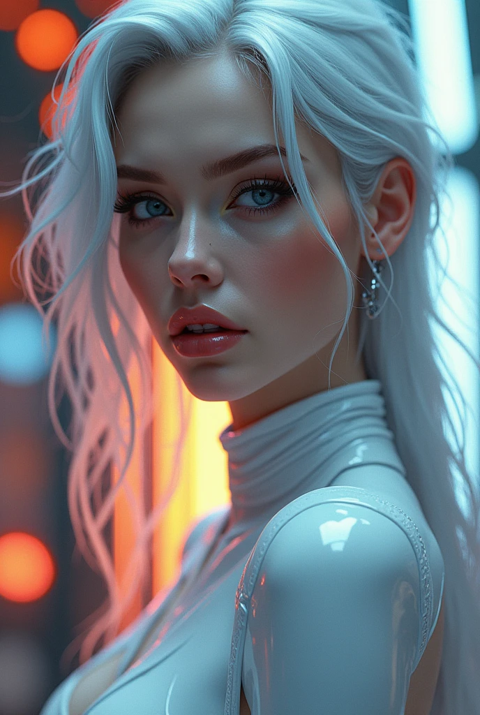 ((masterpiece, best quality)), realistic, solo, 1girl::1.4, white hair, ((tall and skinny::1.2)), ((madisonbeer-smf:1.2)), ((((Madison Beer face:1.2)))), highres, highest quallity, (((upper body portrait::1.5))), ((looking at viewer::1.6)), (((dark white hair colour))), night time, darkness, cinematic light, ultra detailed, detailed face, (detailed realistic eyes::1.6), best quality, hyper detailed, masterpiece, (((glossy blush CHEEKS))), (((full lips))), ((parted lips::1.4)), ((long white straight hair)), (detailed face), large breasts, earrings, (((slim waist))), ((topless)), ((small nipple)), ((fully naked::1.2)),((matte skin)), highest details, (pretty large eyes:1.2), ((tanned skin:1.6)), ((top of a skyscraper at night::1.6)), ((snowing in the background::1.6)), ((dark night time::1.3))