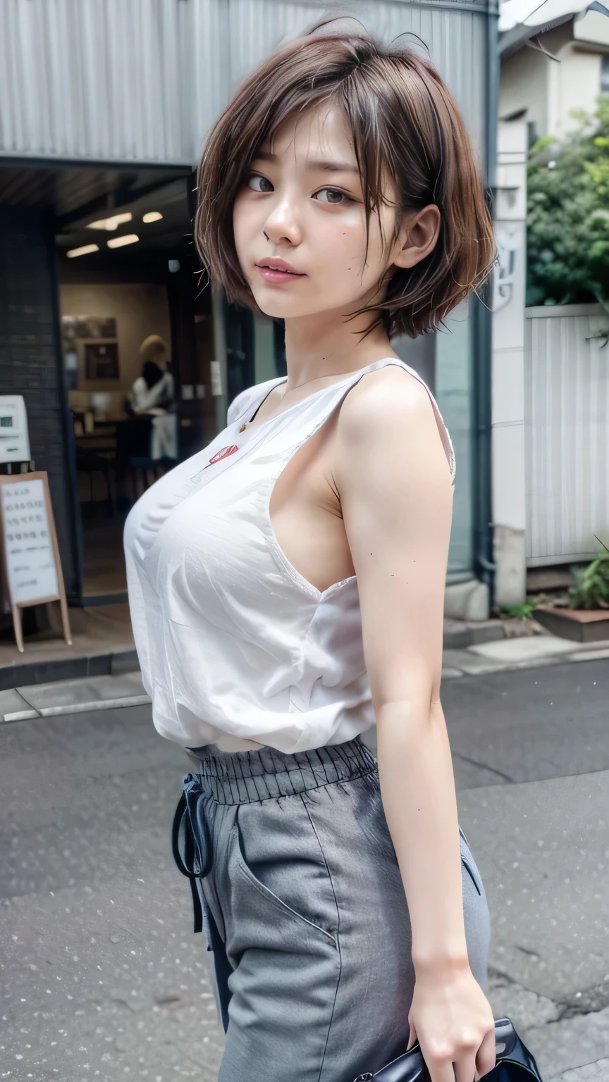 (Realistic、Like a photograph、Live Action、8k, Realistic, RAW Photos, Best image quality: 1.4), Single-lens reflex camera、RAW Photos, Highest quality, Realistic, Highly detailed CG Unity 8k wallpaper, Written boundary depth, Cinematic Light, Lens flare, Ray Tracing, Realistic background、A landmine girl waiting for an appointment、((Wearing a white blouse:1.4)、((Wear wide leg pants:1.1、((The strap of the shoulder bag passes between the chest:1.5、paisla:1.5、Vice Rush)))、Small breasts)、Cute ass)、((ultra high density skin))、 1 female,cute Japanese、Standing in front of the station, waiting for someone while looking at his smartphone、The whole body is visible:1.5、Wearing sneakers:1.1、((Silver Hair:1.5)、short hair:1.2、My hair flutters in the wind)、stylish ambiance、Very detailed and perfect costume、(White skin)、Precise and beautiful legs:1.1、View from the front、Super detailed face