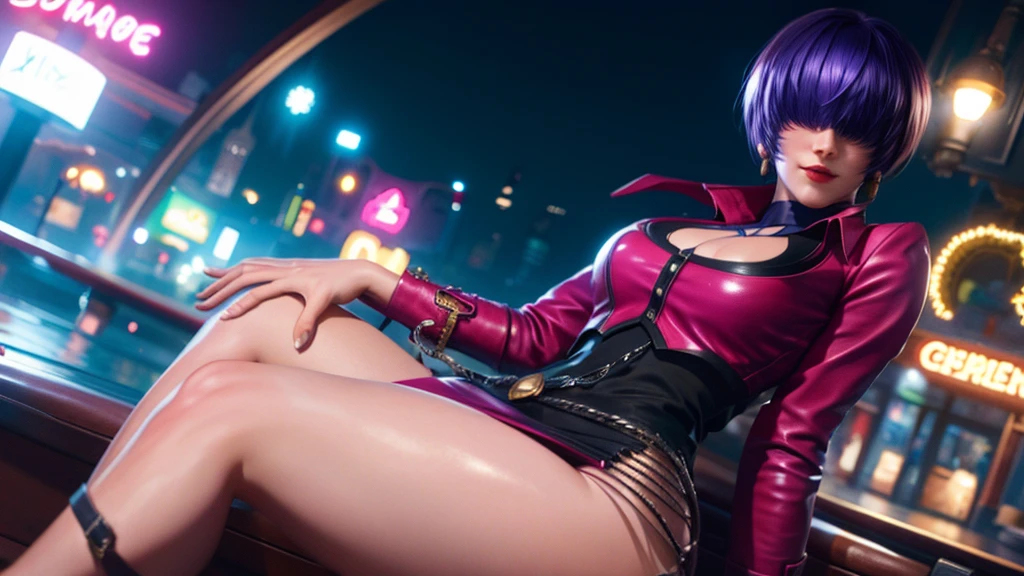 (at night), alone, in a video game scene, a background of a beautiful city during the day raining, standing at attention, purple hair with bangs covering his eyes completely, he wears a beautiful black Mexican mariachi costume with gold details and dress long ((bangs covering eyes)), 1 girl, alone, 20 years old, woman young, perfect and beautiful hands with perfect fingers, beautiful long legs, perfect legs, beautiful body, beautiful nose, beautiful character design, perfect face, looks at viewer (focusing on entire character), closed mouth, Light_Smile, official art, extremely detailed 8k CG wallpaper unit, perfect lighting, bright and colorful front lighting, glowing skin (masterpiece: 1.0), (best quality: 1.0), ultra high resolution, 4K, ultra detailed photography, 8K, HDR, high resolution, nonsense: 1.2, Kodak portra 400, film grain, background blur, bokeh: 1.2, lens flare, (vibrant_color: 1.2) , professional photography, (beautiful_face: 1.5), (narrow waist), Masterpiece, Best quality, Depth of field,
