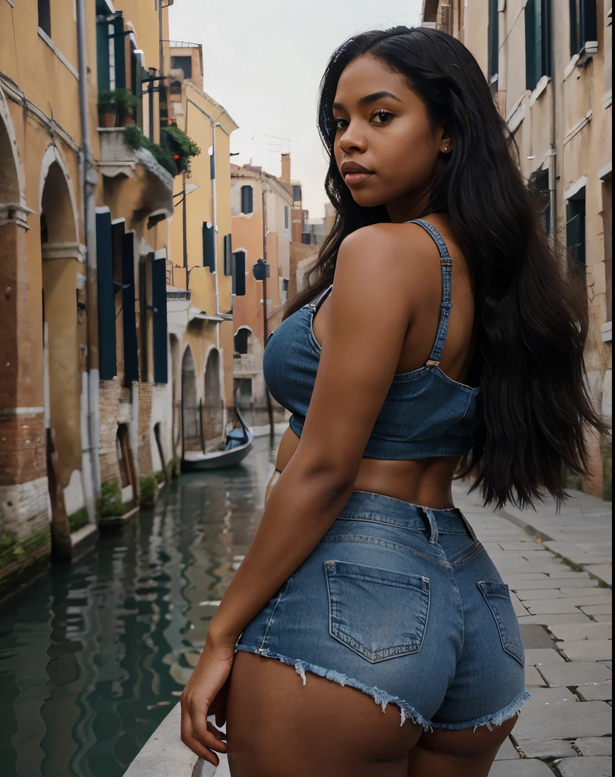 8k, raw photo, realistic, ((Dark African skin, Very deep ebony skin)), ((Its beauty is undeniable)), ((Excited cute face)), ((Hyper detailed perfect eyes)), ((cute pose)), ((make the tongue)), ((Seductive)), sexy, ((Tight mesh shirt, shorts courts sexy)), ((Afro ponytail with long African curly hair)), ((skin)), ((small breasts)), ((standing, front view)), ((touching own legs in sexy pose)), ((outdoors, public city,sassi_di_matera)), Sharp Focus CGI, photorealistic, High detail, Realstic, Masterpiece, absurdes, Best quality, Hdr, High quality, high-definition, Extremely detailed, 8k wallpaper, Intricate details, 8K UHD, Full-HD, (photo realist:1.2), contraste, intense illumination, lighting cinematic, natural lighting, hard light, backlight, Illumination global, occlusion ambient