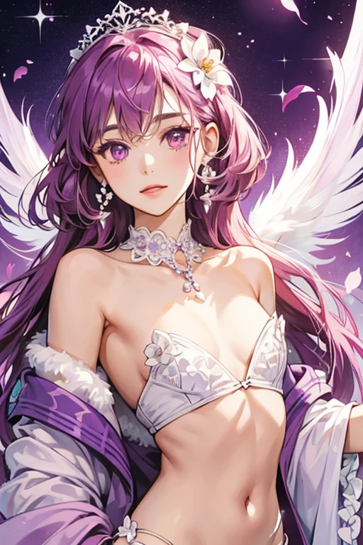 1girl, 18 year old female, Scathach, Skadi, Fate/Grand Order, anime style, ultra realistic, high detail, sexy pose, sexy, beautiful, exposed skin, slender, exposed breast, medium breast, nipples, nude, moon, stars, absurdres, high res, ultrasharp, 8K, UHD, retina, masterpiece, accurate, anatomically correct, perfect anatomy, textured skin, super detail, high details, high quality, award winning, best quality, high res, looking at viewer, detailed eyes, four fingers and one thumb per hand, perfect finger, perfect hands, two arms only, purple hair, red eyes