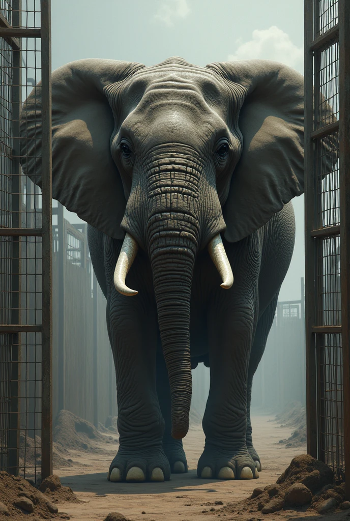 Masterpiece, Best Quality, high resolution , wild elephant, breaking chains,  typo wallpaper , side view