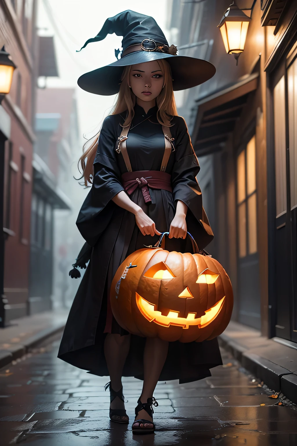 Ultra detailed, (Masterpiece:1.7), ((1girll)), Upright, (Small breast), Wizard robes, Wizard's Hat, denim short, ((Mask in hand)), ((Bad laughs)), (32K:1.2), (upscaled:1.2), ((Best quality)), (Intricate details), (High contrast), All-encompassing intricacies, (Halloween late night), mistic, octane, mœbius, gorgeous posture, art  stations, concept-art, Ambient, 8K resolution, Unreal Engine 5, rendering by octane, , (Detailed shadows), (Detailed lighting), , (dark shot:0.8), (Intricate details:1.0), (Intricate details, ultra - detailed:1.15), hdr, (At night:1.2), Atmospheric, City at night, Heavy fog, Dramaticlight, Cinematic, Sweet, Fantastic Big Eyes, Detailed face, dark western, Boots, Symplectic style, ShindoL