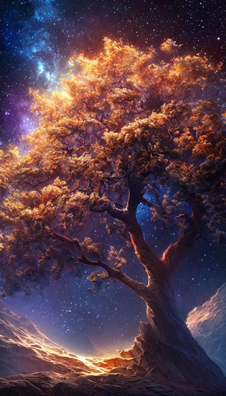 mysterious work of art painted with unusual techniques, starry sky, high and fine artwork, delicate and dynamic textures, contrasts of light and shadow, graphic CG digital art, ultra detailed, absolutely resolution, best quality