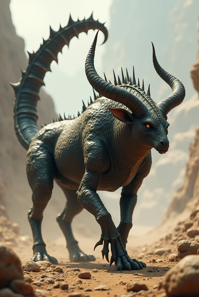 Create an animal with horns and a scorpion tail