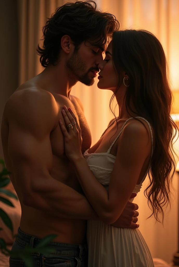 (pov) couple (no sfw) scene, a tanned perfect manly rubs his (big pecker) and grab her tight, clearly visible body, big-closed view, shiny oiled skin, each other, showing (detailed) bubbies,nipples, (vulva 1.4) and legs, open mouth, heavy breathing. Masterpiece photorealistic 32K RAW. long exposure, (no censored), {{no clothes}}), (no loincloth)