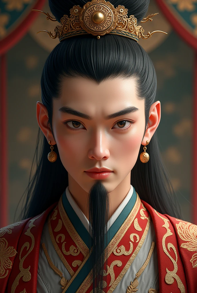 andsome young Oriental emperor with black eyes and the features of a stern man