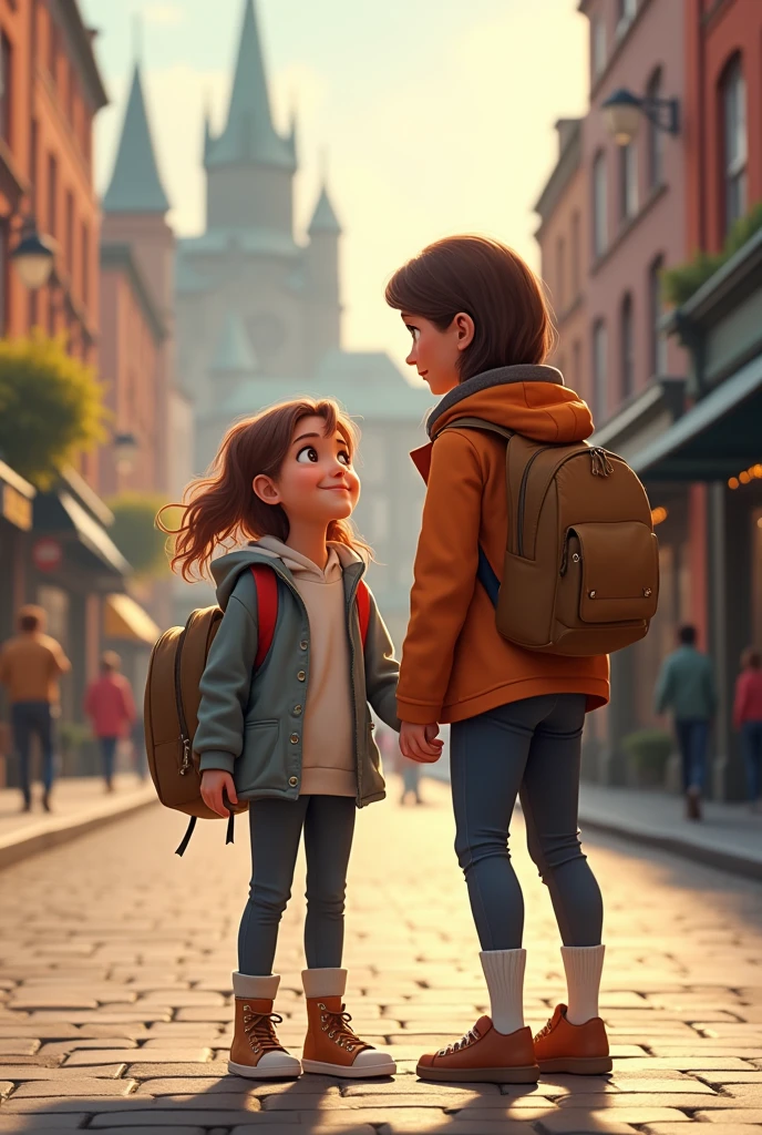 The older brother chases after a young woman with short brown hair, glasses, and a cheerful student look from the city of magic.